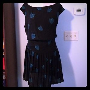 Loft Black Green Heart Print Skirt Dress